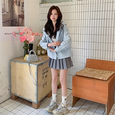 现货新款春秋百搭宽松时尚休闲上衣连帽风衣短外套女，女装短外套，韩蔻秀
