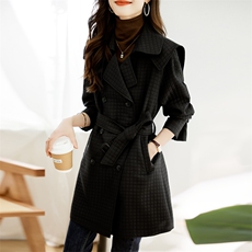 风衣女中长款2025年春秋款气质流行外搭显瘦修身高级感菱格子外套，女装风衣，姿衣坊