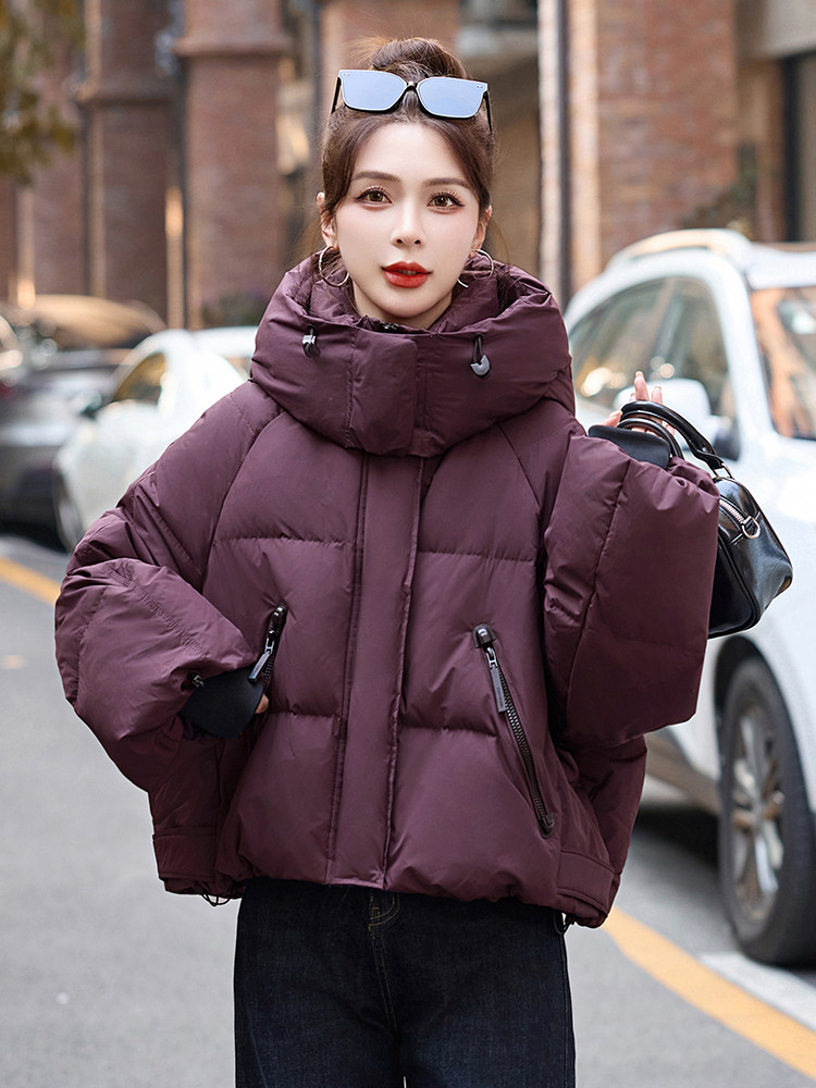 超好看紫色短款羽绒服女2024冬新款小个子宽松时髦洋气白鸭绒外套,女装羽绒服,伊仟回