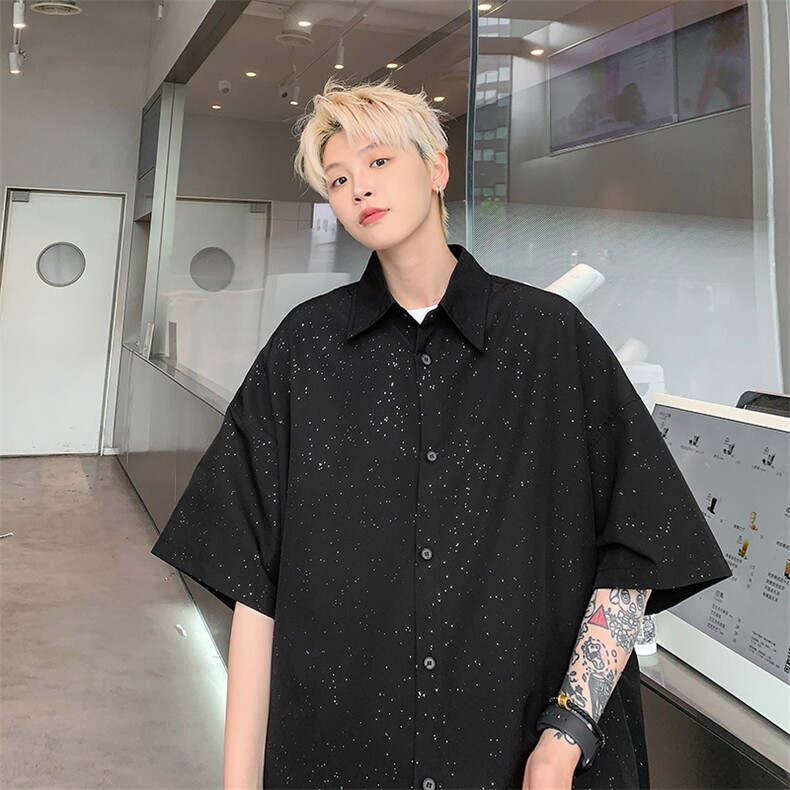 电商DSA028-DS2401100聚酯P30新款港风潮流短袖衬衫男,男装衬衫,电商A028