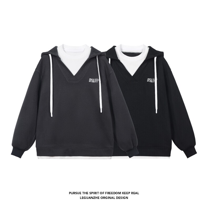 2025秋季新款港风白底大码假两件刺绣卫衣M-5XHW24793-特P50，男装卫衣，电商A022