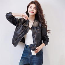 复古短款机车皮衣外套女春季2024新款宽松炸街小个子pu皮夹克上衣，女装皮衣，江南女神