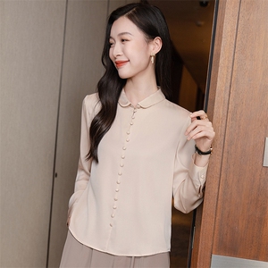 杭州纯色重磅真丝衬衫女2026年春装花边领气质长袖衬衣真丝上衣图片