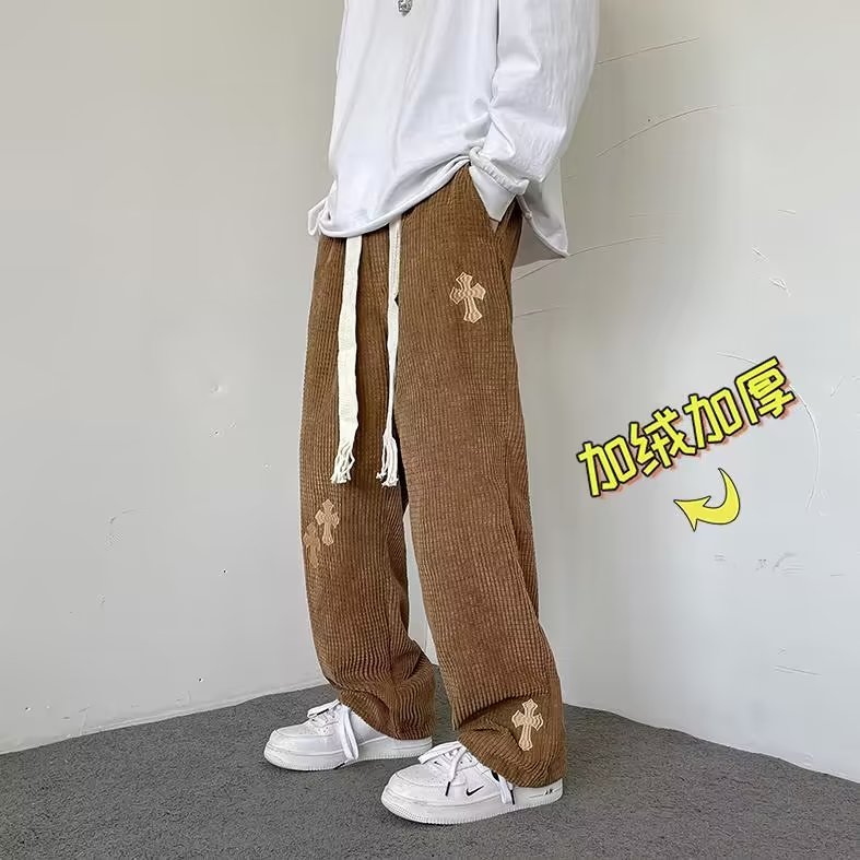 玉米粒加绒休闲裤男港风潮刺绣2023冬季新款ins宽松长裤K2847-P45,男装休闲裤,星座412-3