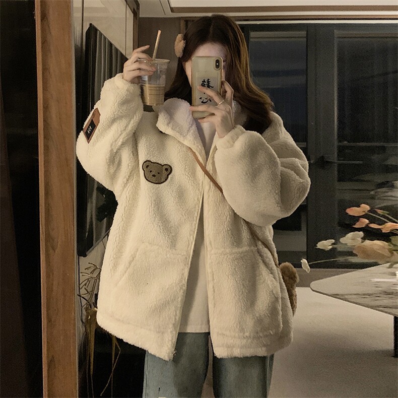 学生羊羔毛棉服外套女冬季宽松可爱加绒加厚毛茸茸棉衣C482-110,男装棉衣,星座911-2(原星座613-2）