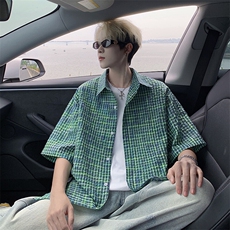 B221美式ins高街宽松薄款泡泡格短袖衬衫SY2548-特P35控59，男装衬衫，电商B221