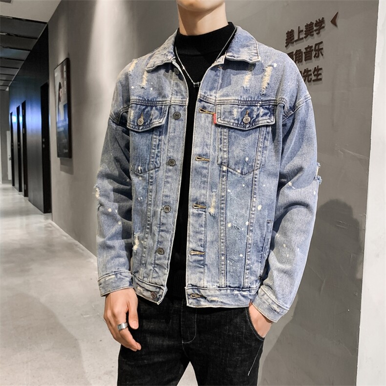 2021春秋款豹子亮片牛仔夹克外套日系牛仔衣男QT6027-J,男装夹克,电商D218