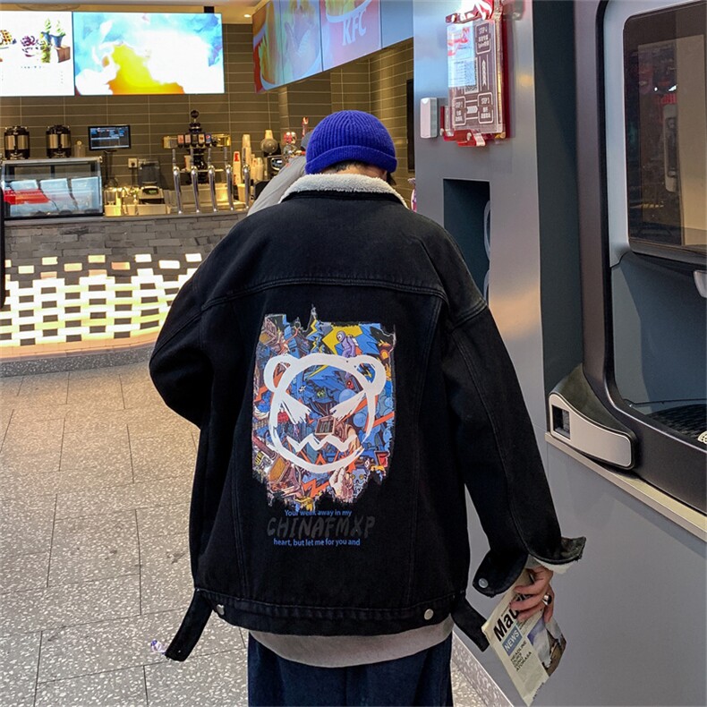 港风宽松大码男加绒加厚牛仔夹克学生连帽百搭外套潮JK888-P110,男装夹克,星座1103-3
