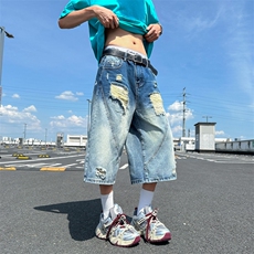 夏季美式设计感牛仔薄款潮牌宽松高街阔腿N525-P57，男装休闲裤，星座308B-2