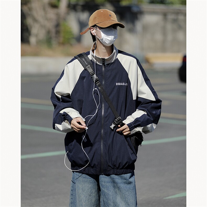拼色潮牌百搭立领夹克春秋季韩版宽松复古外套开衫W5730-P50,男装夹克,星座512-4