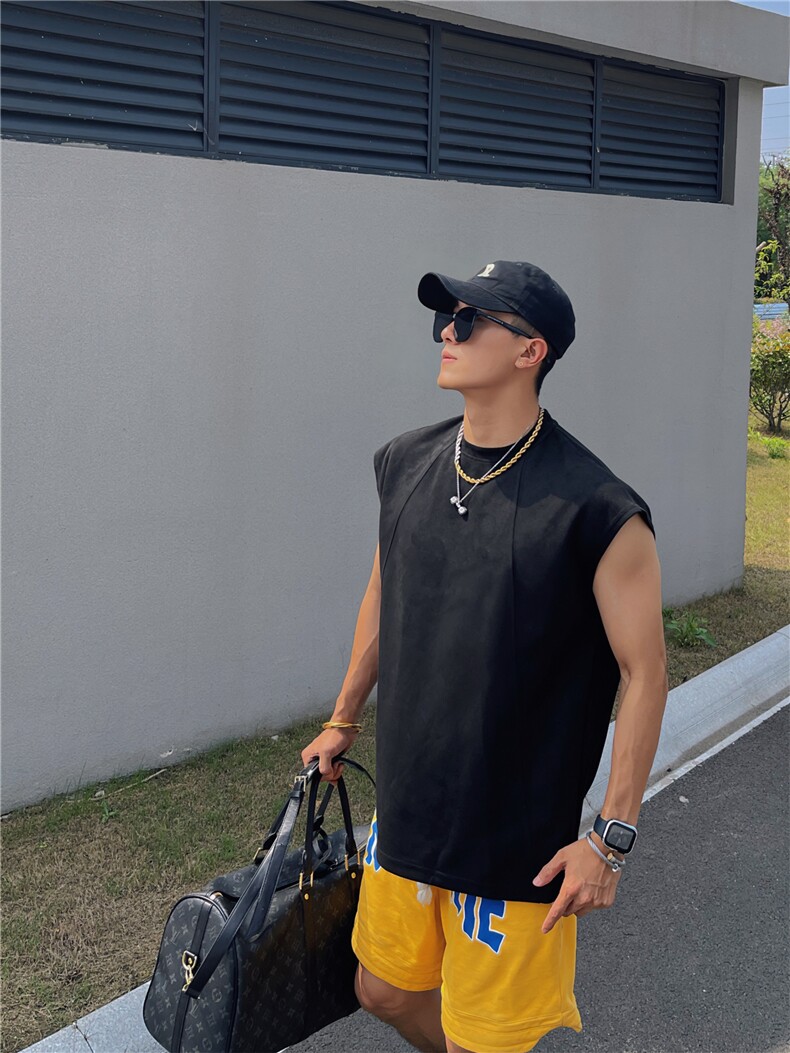 白色显肌肉身材坎肩背心男无袖T恤纯棉健身运动打底坎袖汗衫夏季,男装背心/马甲,电商A061