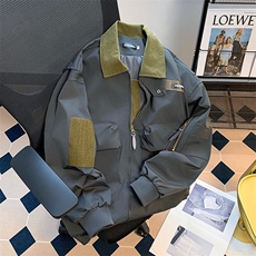 户外设计感拉链外套男装宽松高级机车服工装夹克棒球服W5907-P70，男装夹克，星座412-2