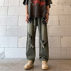 美式高街牛仔裤男2024做旧复古中腰宽松直筒休闲长裤子RK697-P41，男装牛仔裤，星座412-3