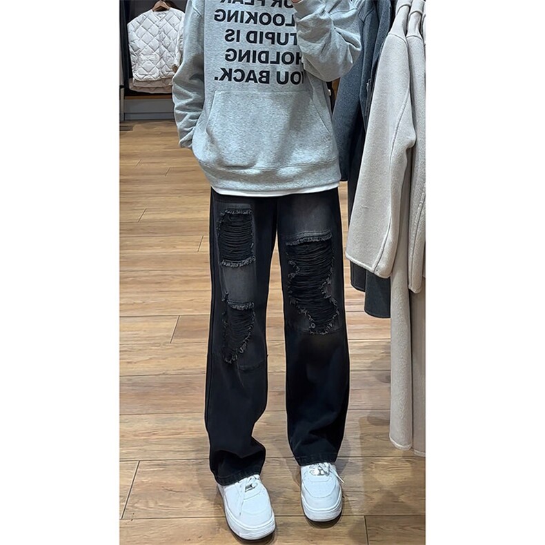 时尚个性痞帅休闲长裤港风百搭直筒破洞设计牛仔裤K606TP48控78,男装牛仔裤,电商A102B