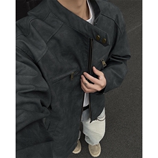 2026春季新款立领扎染PU皮夹克宽松老钱风外套J5206-特P75控118，男装夹克，电商A001