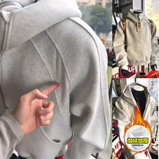 480G重磅加绒硬挺boxy男女秋冬美式高街结构半拉链卫衣开衫厚外套，女装短外套，电商A486-1