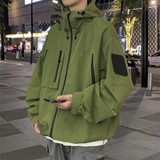 中性风工装冲锋衣男高品纯色宽松夹克外套DSA157B-J91-P60，男装夹克，电商A157B