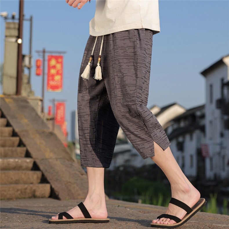 夏季中裤古风风男装七分库棉麻男士休闲裤A266-1-KZ882-P56,男装休闲裤,电商A266-1