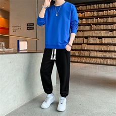现货热销秋冬男士纯色休闲学生卫衣卫裤套装大码两件套班服TZ8001，男装休闲裤，星座1816-2（原1210–2）