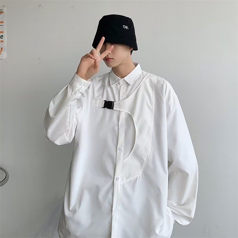 2023港风文艺长袖衬衫男春秋宽松潮流衬衣复古百搭上衣,男装衬衫,星座716-4