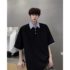 8XL-M假两件衬衫领短袖T恤大码夏季条纹拼接polo衫半袖DX1211/P45，男装Polo衫，电商B238