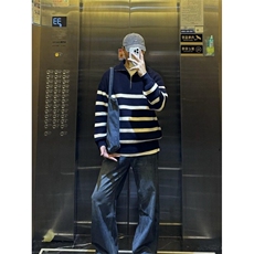 【有货】DZ27-P50加厚半拉链条纹毛衣男士秋冬慵懒宽松针织衫男，男装针织衫/毛衣，星座603-2
