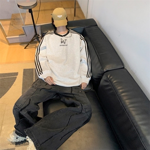 秋季内景重磅条纹圆领卫衣男女潮宽松落肩上衣WY00224/P45加绒P50