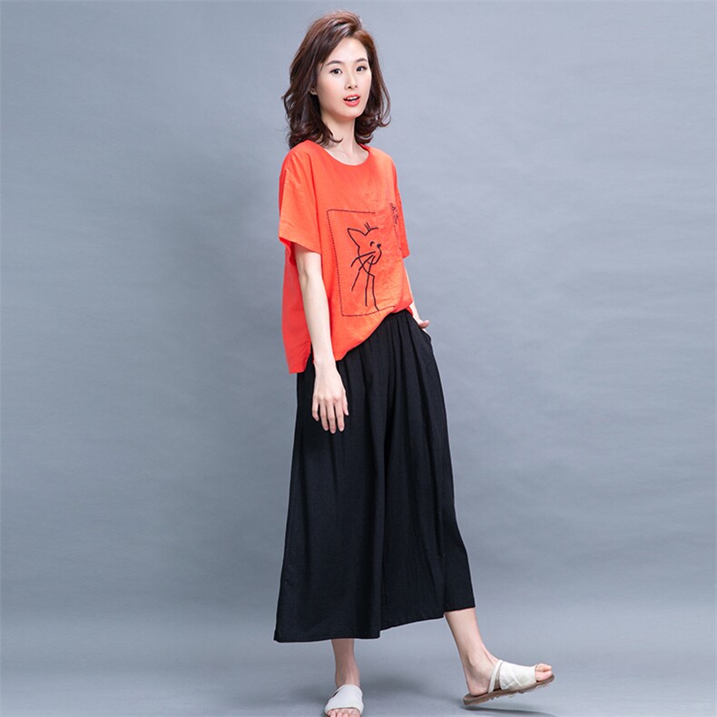 套装/套裙2021年夏季圆领印花气质百搭优雅阔腿裤,女装套装/套裙,独衣靓