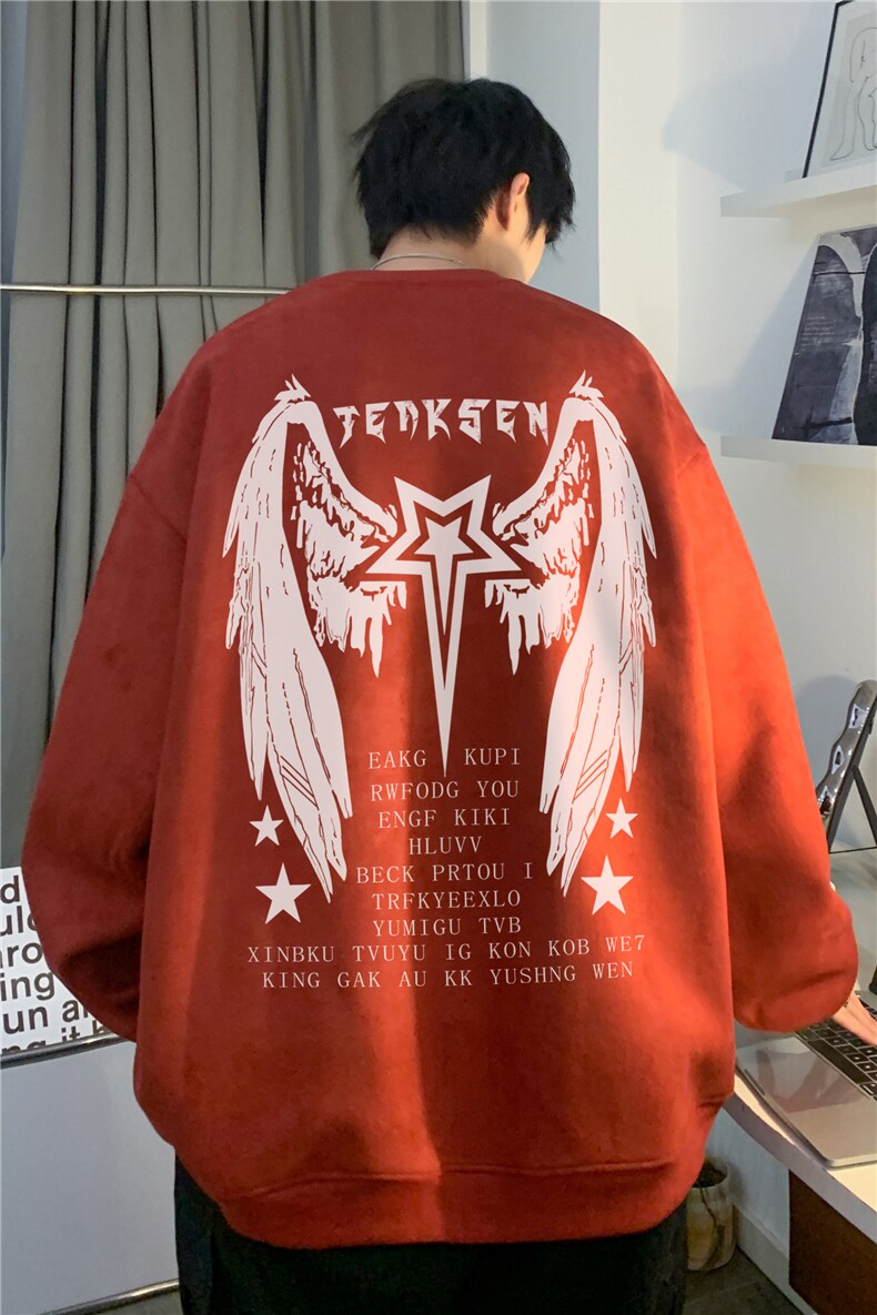 美式高街翅膀印花潮流圆领卫衣宽松上衣JK23522特批38控68,男装卫衣,星座605(原A050)