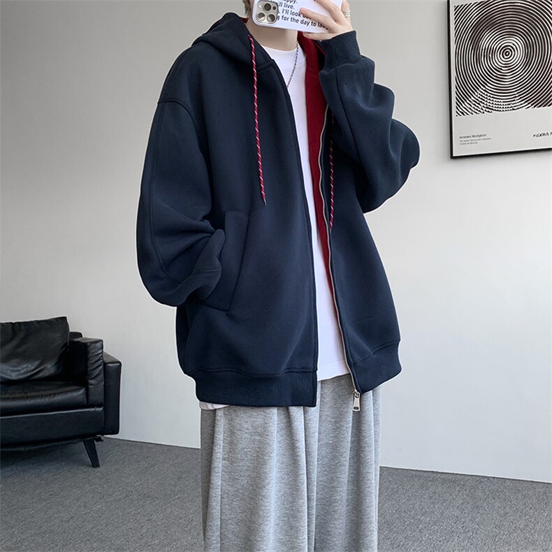 8XL-M秋连帽卫衣男宽松休闲纯色拉链开衫外套拼色帽衫运动WY27P65,女装短外套,电商D206-1