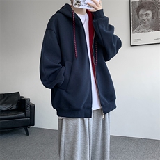 8XL-M秋连帽卫衣男宽松休闲纯色拉链开衫外套拼色帽衫运动WY27P65，女装短外套，电商D206-1