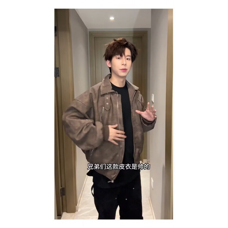 美拉德PU皮工装外套男美式多拉链设计飞行员夹克513AJK2624P60,男装夹克,星座513A