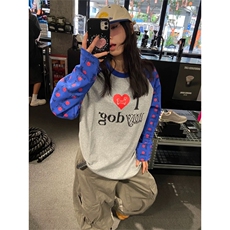 网图有货美式复古爱狗狗撞色插肩袖T恤秋季男女宽松上衣A805-P36，男装T恤，星座1505
