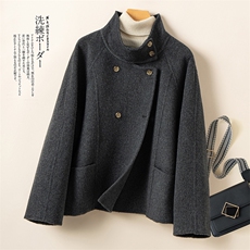 2025百搭时尚简约高领不规则大衣，女装双面呢大衣，优远毛呢大衣