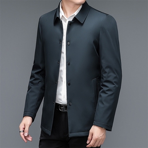 2023新款男士翻领纯色休闲羽绒服冬季中年加厚保暖爸爸装外套图片
