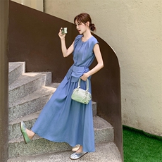 法式时尚百搭显瘦套装裙女2025夏季新款收腰无袖上衣半身裙两件套，女装套装/套裙，2C159