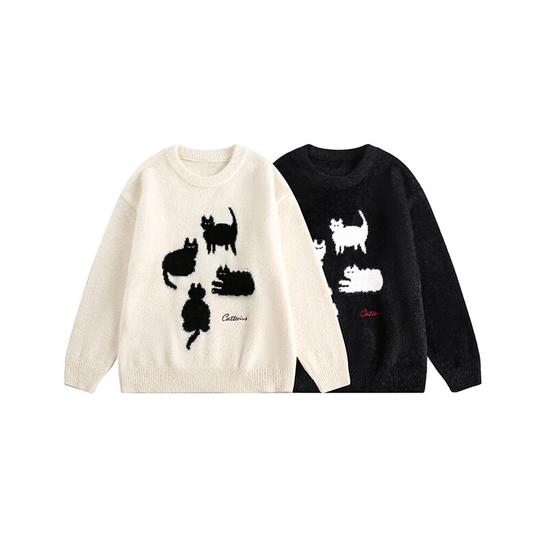 2025冬700g仿貂毛提花字母绣花圆领套头毛衣-5613-139，男装针织衫/毛衣，电商S012（CATTEE）