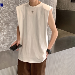 美式垫肩背心男大码四角星无袖短袖T恤男BX8764P25控39图片
