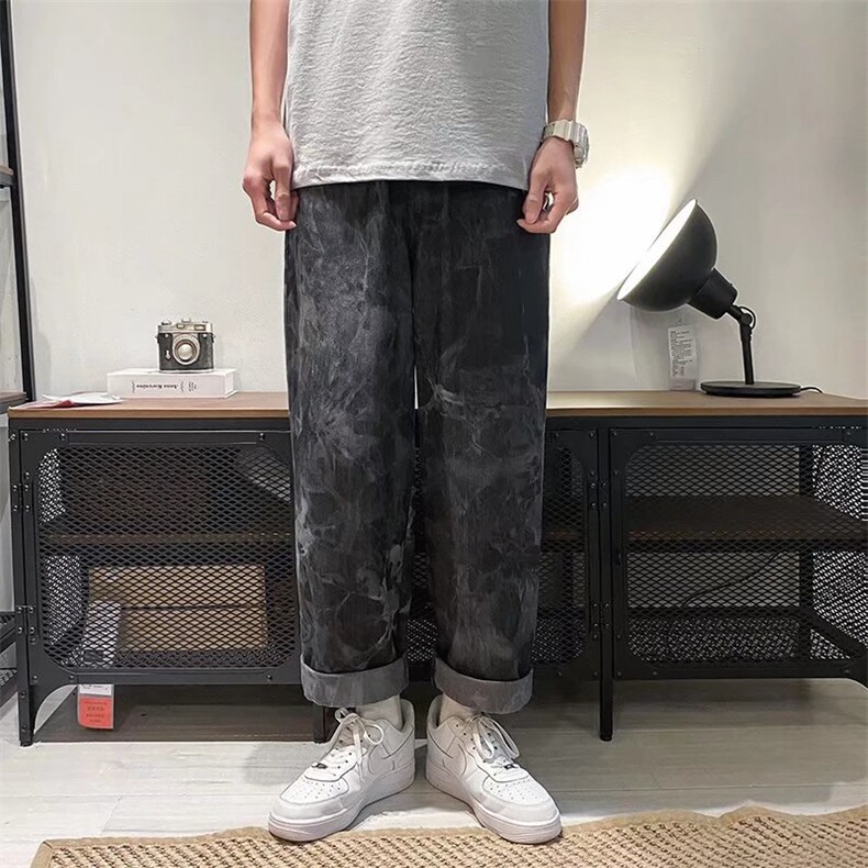 直筒宽松港风休闲水波纹男牛仔裤N157P44,男装牛仔裤,星座1116-2