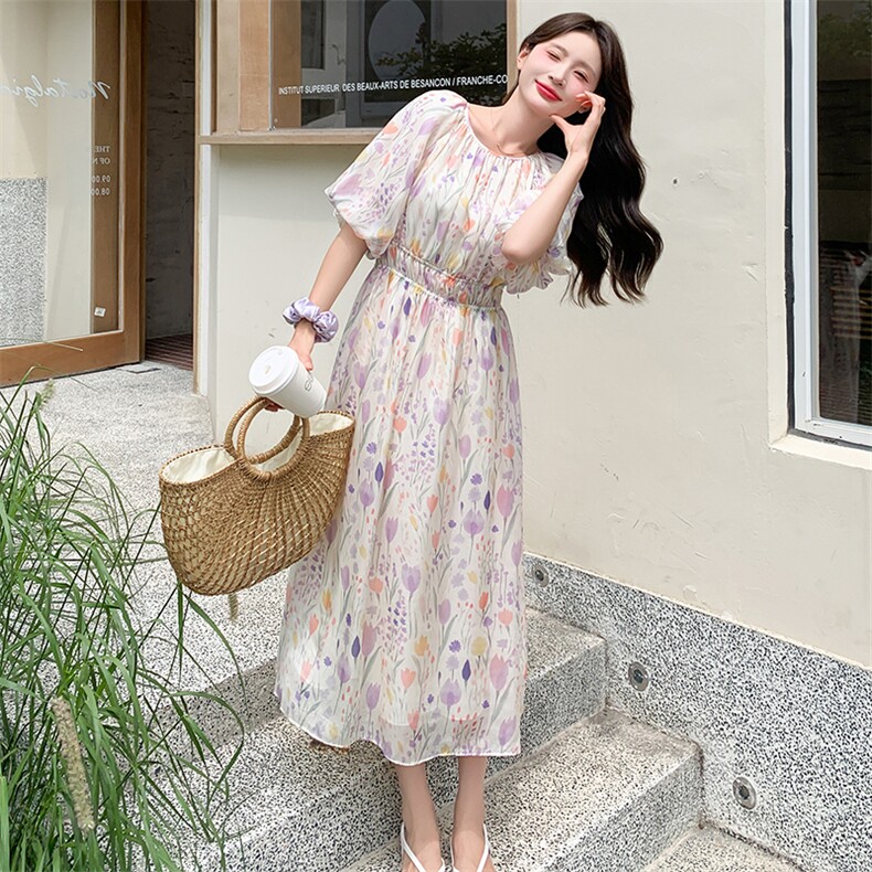 Tone法式多巴胺碎花连衣裙女森系2025夏新款少女甜美中长初恋裙,女装连衣裙,天使之佳话