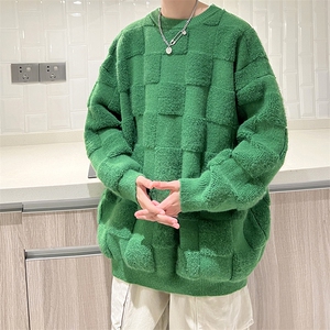 8XL-M特大码美式街头设计感毛巾绣格子毛衣男女情侣MY1204P50控68图片