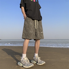2025春夏新款字母绣花灯芯绒短裤宽松M~4XLXZ604-DK502-P35控48，男装牛仔裤，星座604