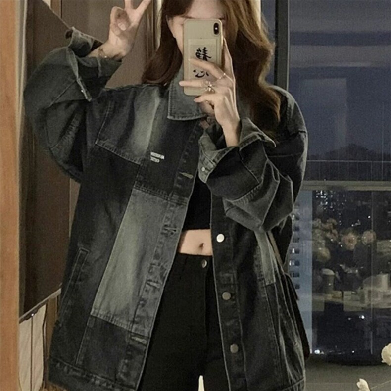 DW112-P65美式潮牌高街夹克拼色水洗牛仔外套男女外套-网图现货图片