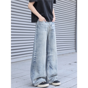 抖音品质美式水洗闪电裂纹设计百搭牛仔裤B315-K26017-特p42控79图片