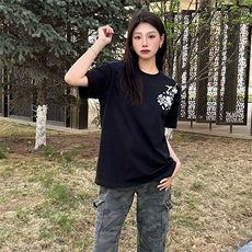 万针全刺绣解构设计260克重磅双纱纯棉高品质美式高街短袖T恤特35，男装T恤，电商A486