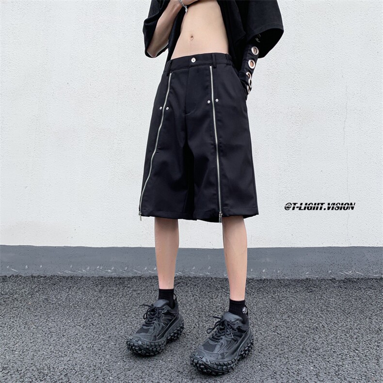 B221美式ins高街小众拉链休闲西裤短裤五分裤LK23091-P60控78,男装休闲裤,电商B221