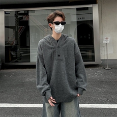 灰色美式复古亨利领毛衣男款冬季针织衫cleanfit外套Y663P55，男装针织衫/毛衣，星座1116-2