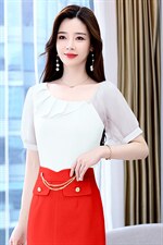 2023年夏季韩版时尚荷叶边压褶拼接衬衣，女装衬衫，时尚俏佳人