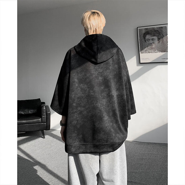 现货DX10116-特批42控78七分袖痞帅链条设计连帽短袖T恤大码男,男装T恤,电商A059