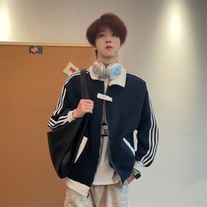 抖音得物品质秋冬美式高街重磅结构拼接织带翻领卫衣夹克外套W113图片